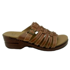 Dansko Marion Wedge Sandal Shoe Women 40 9.5-10 Brown Buckle Strappy Leather